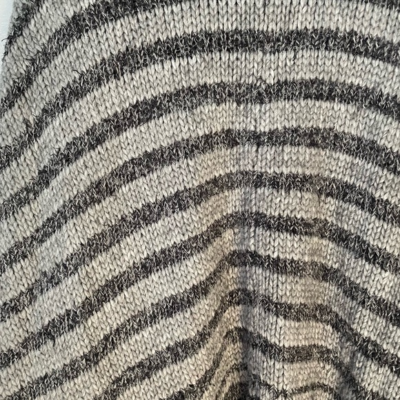 DKNY Pure, wool-alpaca blend knit gray black striped poncho, OS - Picture 3 of 5